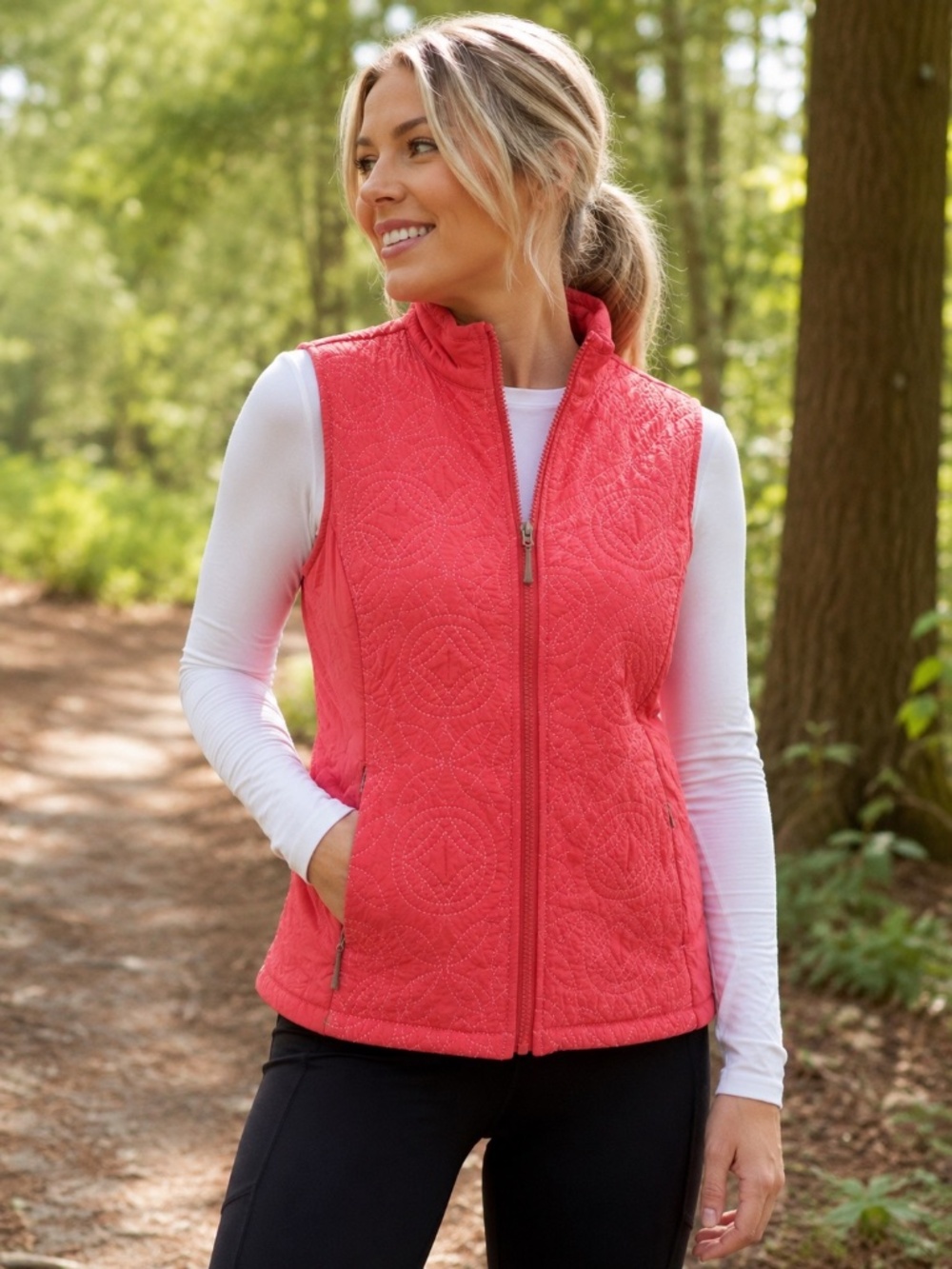 Lucy Quilted Fleece Lined Vest Coral Pink Medium